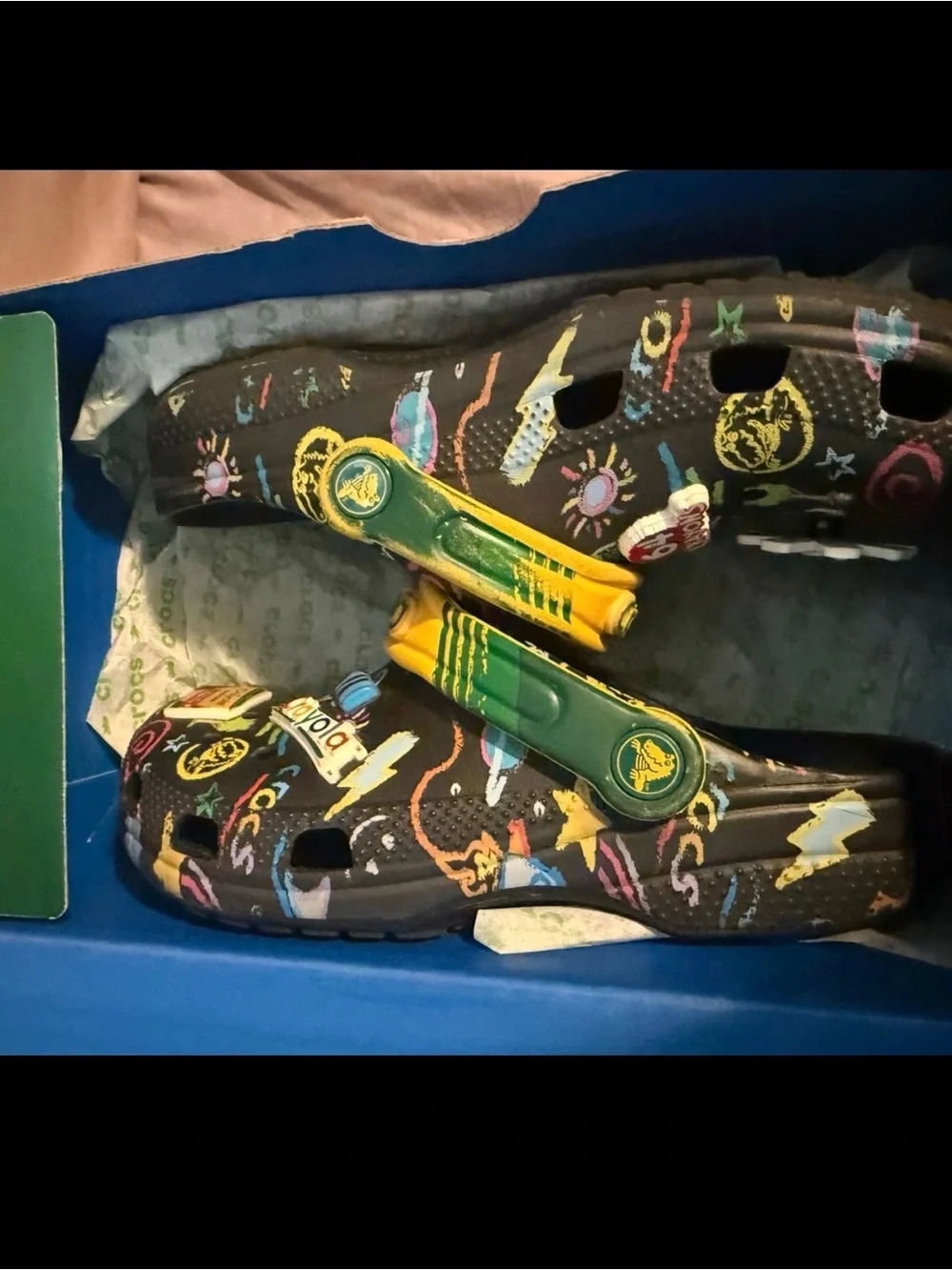Crayola Black Kids Clogs with Yellow Strap and Multicolor Art